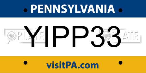 YIPP33 Pennsylvania License Plate