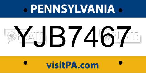 YJB7467 Pennsylvania License Plate