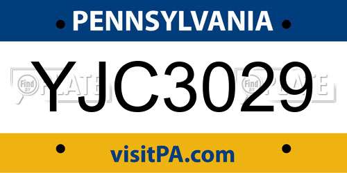 YJC3029 Pennsylvania License Plate