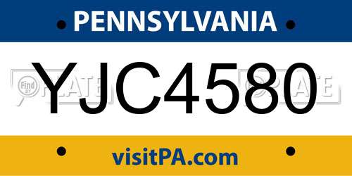YJC4580 Pennsylvania License Plate