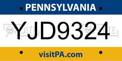 YJD9324 Pennsylvania License Plate
