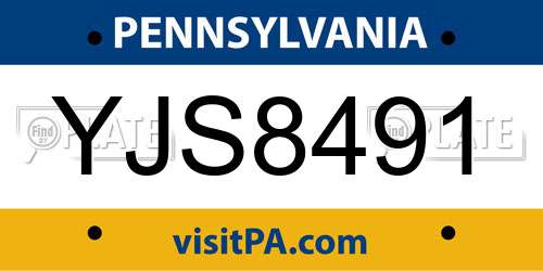 YJS8491 Pennsylvania License Plate