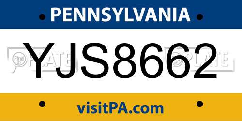 YJS8662 Pennsylvania License Plate