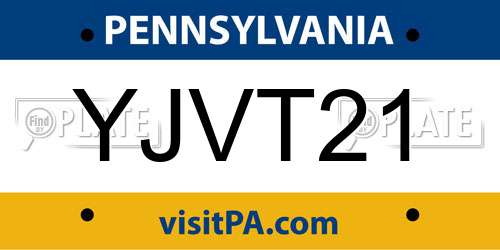 YJVT21 Pennsylvania License Plate