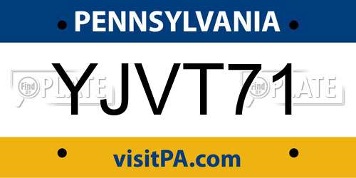 YJVT71 Pennsylvania License Plate