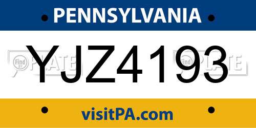 YJZ4193 Pennsylvania License Plate