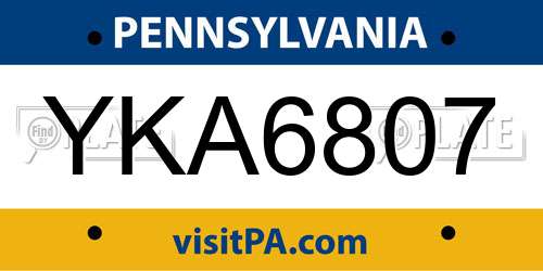 YKA6807 Pennsylvania License Plate