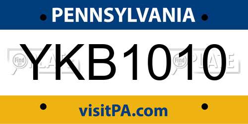 YKB1010 Pennsylvania License Plate