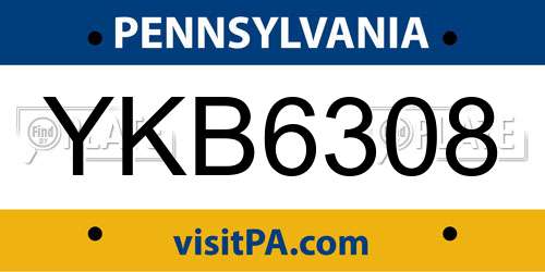 YKB6308 Pennsylvania License Plate