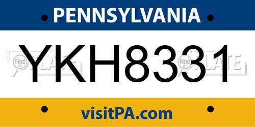 YKH8331 Pennsylvania License Plate