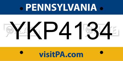 YKP4134 Pennsylvania License Plate