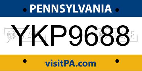 YKP9688 Pennsylvania License Plate