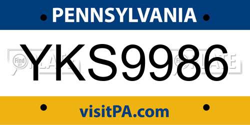 YKS9986 Pennsylvania License Plate