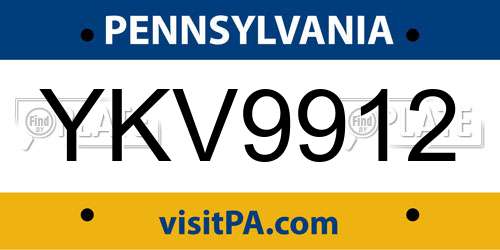 YKV9912 Pennsylvania License Plate