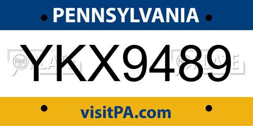 YKX9489 Pennsylvania License Plate