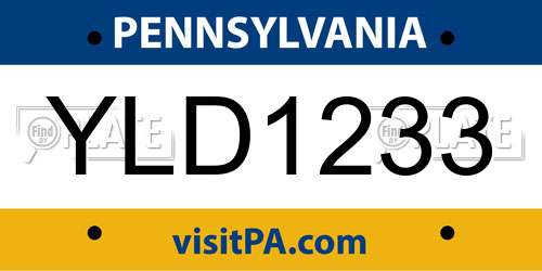 YLD1233 Pennsylvania License Plate