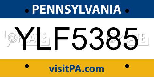 YLF5385 Pennsylvania License Plate