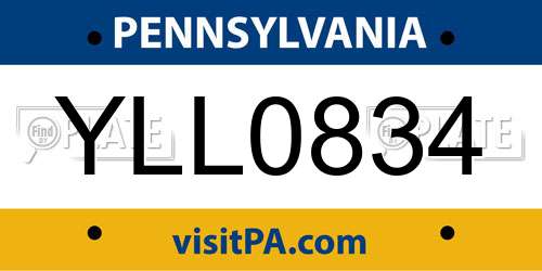 YLL0834 Pennsylvania License Plate