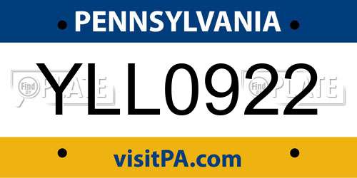YLL0922 Pennsylvania License Plate
