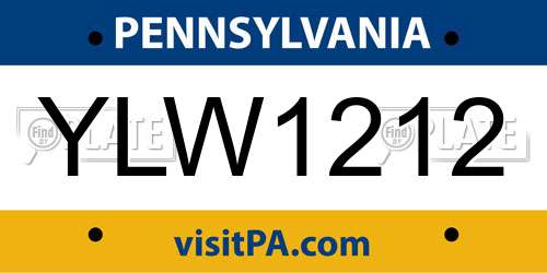 YLW1212 Pennsylvania License Plate