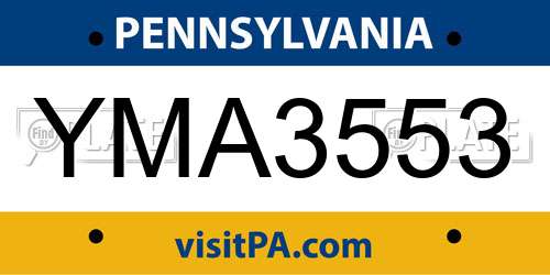 YMA3553 Pennsylvania License Plate
