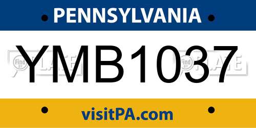 YMB1037 Pennsylvania License Plate