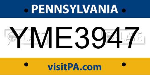 YME3947 Pennsylvania License Plate