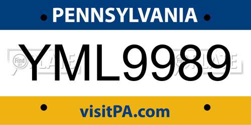 YML9989 Pennsylvania License Plate