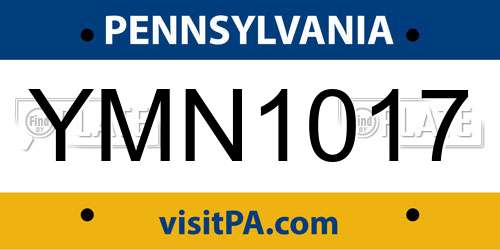 YMN1017 Pennsylvania License Plate