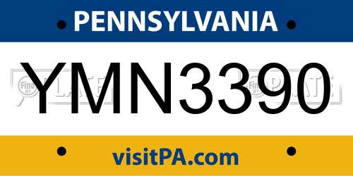 YMN3390 Pennsylvania License Plate