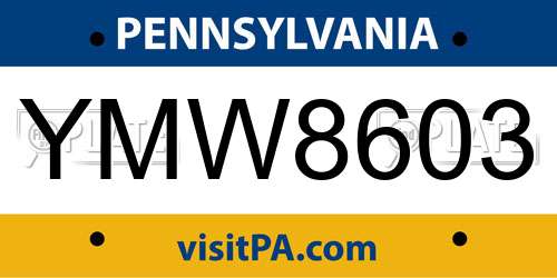 YMW8603 Pennsylvania License Plate