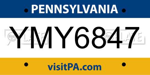 YMY6847 Pennsylvania License Plate