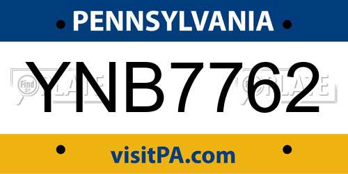 YNB7762 Pennsylvania License Plate