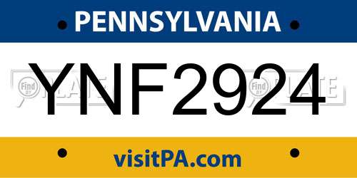 YNF2924 Pennsylvania License Plate