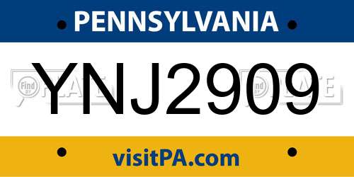 YNJ2909 Pennsylvania License Plate