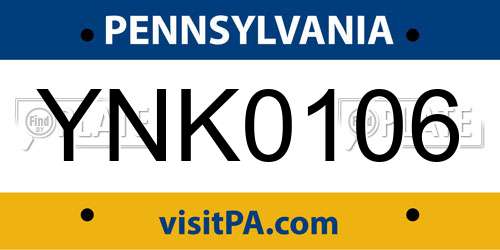 YNK0106 Pennsylvania License Plate