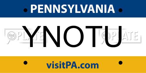YNOTU Pennsylvania License Plate