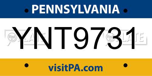 YNT9731 Pennsylvania License Plate