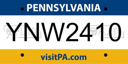 YNW2410 Pennsylvania License Plate