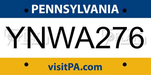 YNWA276 Pennsylvania License Plate