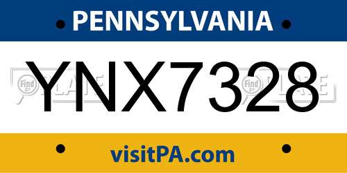 YNX7328 Pennsylvania License Plate