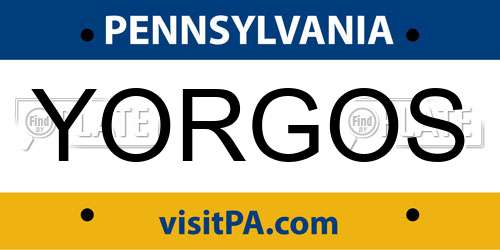 YORGOS Pennsylvania License Plate