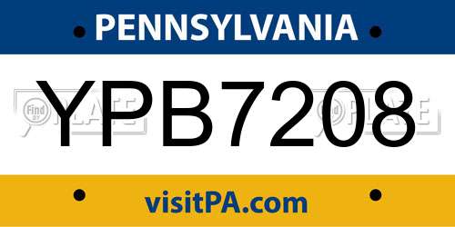 YPB7208 Pennsylvania License Plate