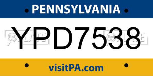 YPD7538 Pennsylvania License Plate