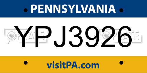 YPJ3926 Pennsylvania License Plate