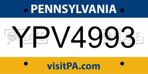 YPV4993 Pennsylvania License Plate