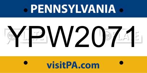 YPW2071 Pennsylvania License Plate