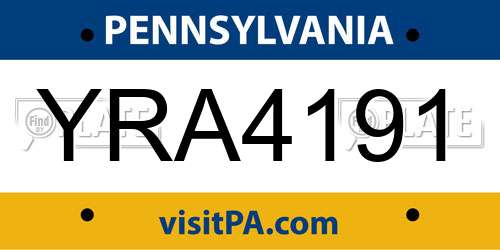 YRA4191 Pennsylvania License Plate