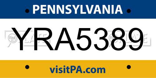 YRA5389 Pennsylvania License Plate