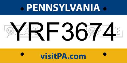 YRF3674 Pennsylvania License Plate